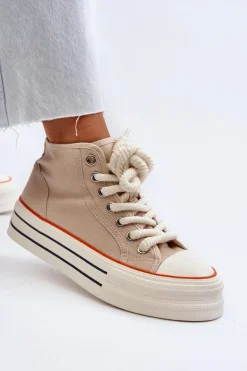 Damskie Boto Trampki Damskie Na Platformie Beżowe Aineri