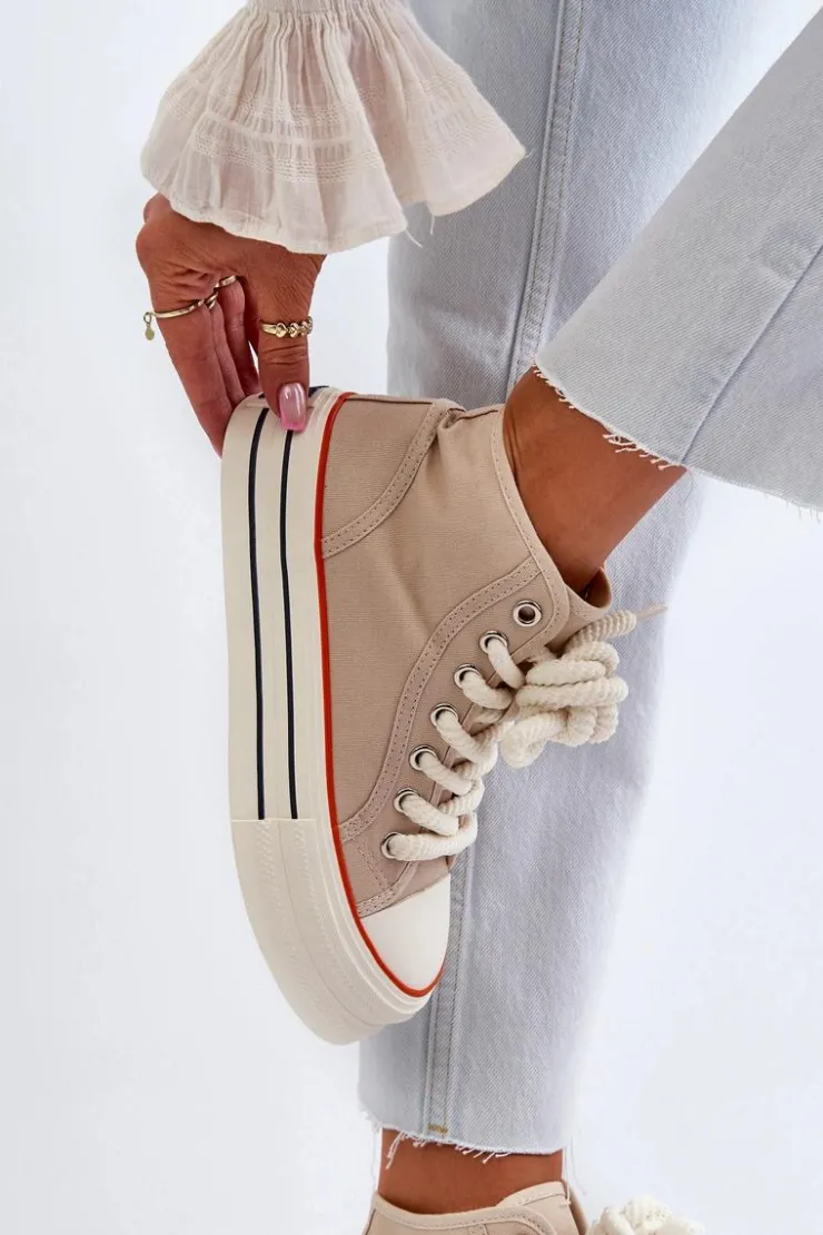 Damskie Boto Trampki Damskie Na Platformie Beżowe Aineri