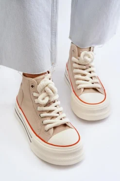 Damskie Boto Trampki Damskie Na Platformie Beżowe Aineri