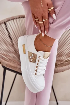 Damskie Boto Trampki Damskie Na Platformie Z Ozdobnym Detalem Białe Annisae