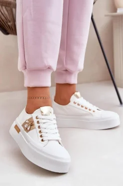 Damskie Boto Trampki Damskie Na Platformie Z Ozdobnym Detalem Białe Annisae