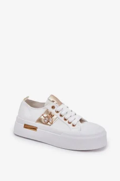 Damskie Boto Trampki Damskie Na Platformie Z Ozdobnym Detalem Białe Annisae