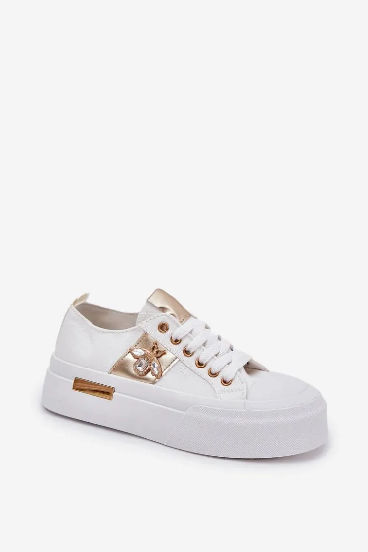 Damskie Boto Trampki Damskie Na Platformie Z Ozdobnym Detalem Białe Annisae