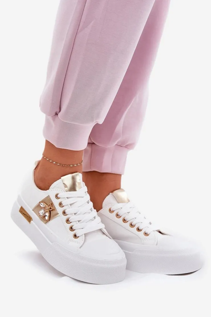 Damskie Boto Trampki Damskie Na Platformie Z Ozdobnym Detalem Białe Annisae