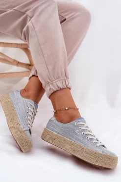 Lee Cooper Trampki Damskie Niskie*Trampki Damskie Na Platformie Z Plecionką LCW-25-02-3283 e Niebieski