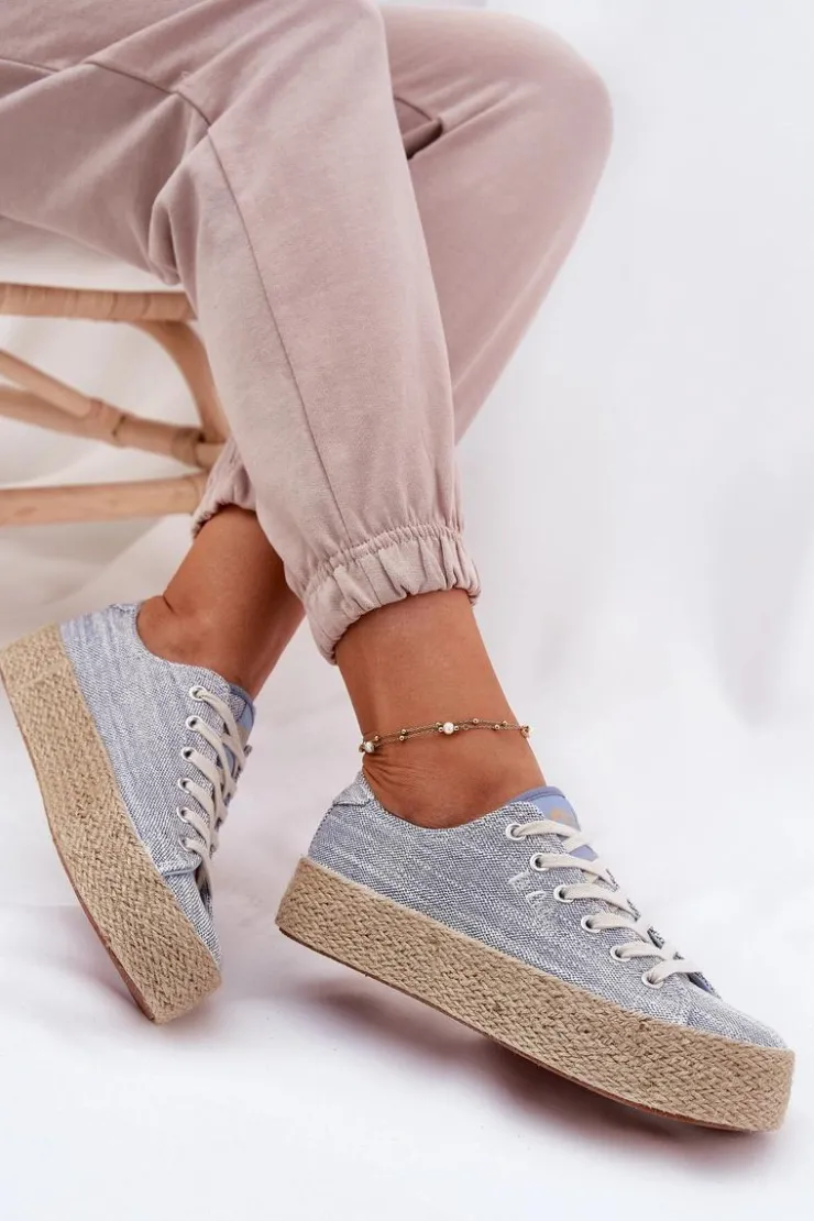 Lee Cooper Trampki Damskie Niskie*Trampki Damskie Na Platformie Z Plecionką LCW-25-02-3283 e Niebieski