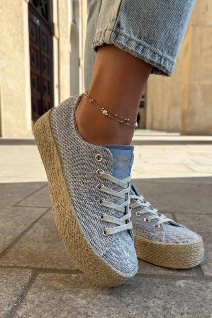 Lee Cooper Trampki Damskie Niskie*Trampki Damskie Na Platformie Z Plecionką LCW-25-02-3283 e Niebieski