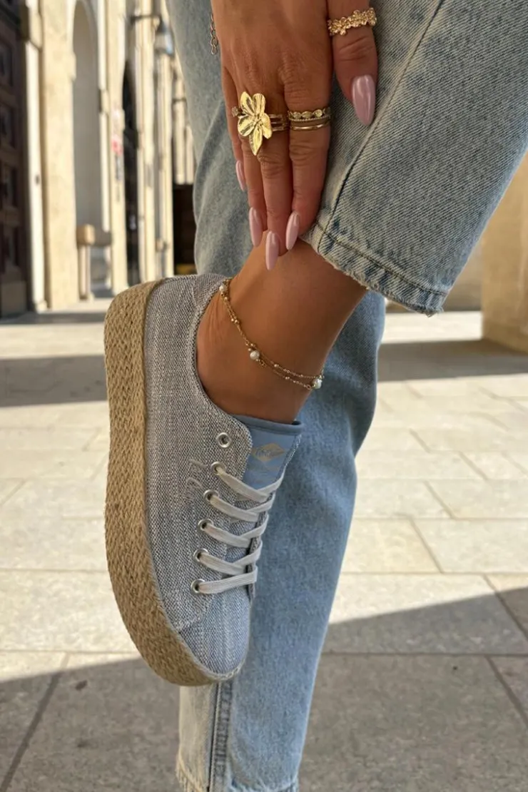 Lee Cooper Trampki Damskie Niskie*Trampki Damskie Na Platformie Z Plecionką LCW-25-02-3283 e Niebieski