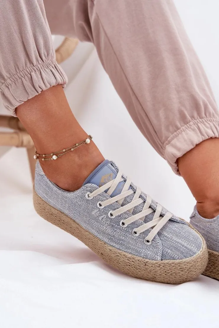 Lee Cooper Trampki Damskie Niskie*Trampki Damskie Na Platformie Z Plecionką LCW-25-02-3283 e Niebieski