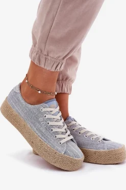 Lee Cooper Trampki Damskie Niskie*Trampki Damskie Na Platformie Z Plecionką LCW-25-02-3283 e Niebieski