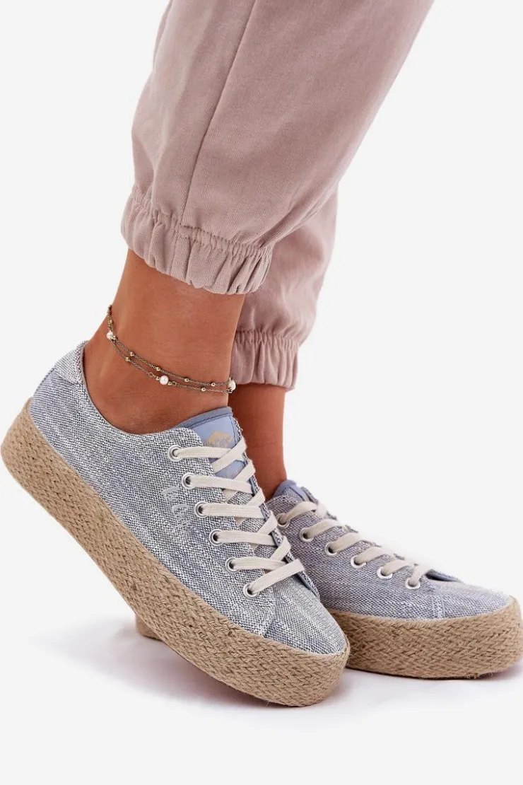Lee Cooper Trampki Damskie Niskie*Trampki Damskie Na Platformie Z Plecionką LCW-25-02-3283 e Niebieski
