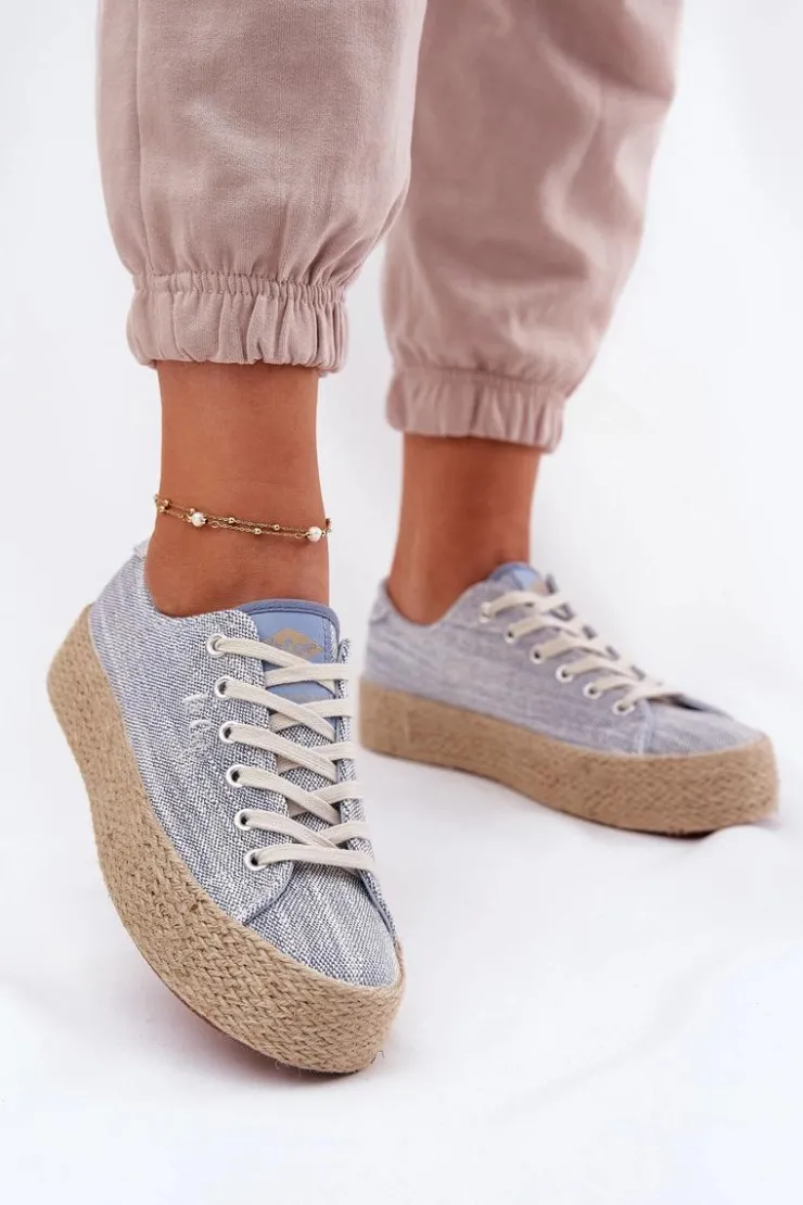 Lee Cooper Trampki Damskie Niskie*Trampki Damskie Na Platformie Z Plecionką LCW-25-02-3283 e Niebieski