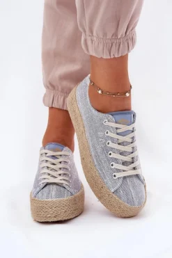 Lee Cooper Trampki Damskie Niskie*Trampki Damskie Na Platformie Z Plecionką LCW-25-02-3283 e Niebieski