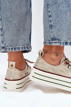 Hot GOE Trampki Damskie Na Platformie RR2N4105 Beżowe