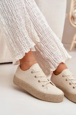 Boto Trampki Damskie Na Platformie Z Plecionką Beżowe Princa