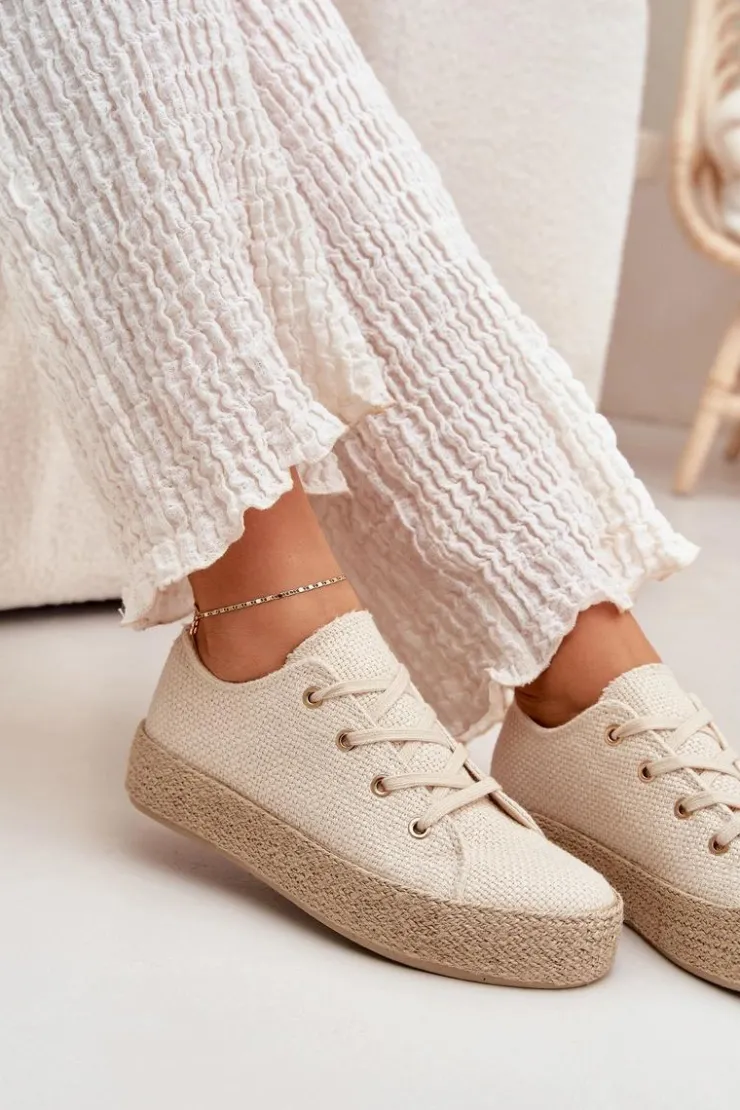 Boto Trampki Damskie Na Platformie Z Plecionką Beżowe Princa