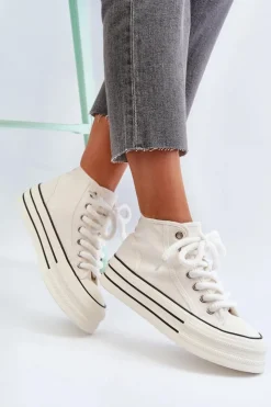 Boto Trampki Damskie Wysokie*Trampki Damskie Na Platformie Białe Aineri Biały