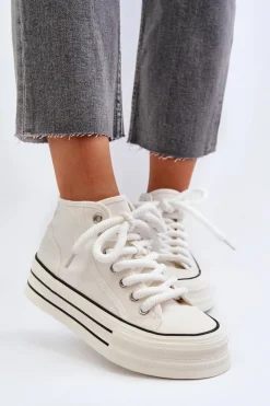 Boto Trampki Damskie Wysokie*Trampki Damskie Na Platformie Białe Aineri Biały