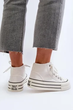 Boto Trampki Damskie Wysokie*Trampki Damskie Na Platformie Białe Aineri Biały