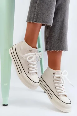 Boto Trampki Damskie Wysokie*Trampki Damskie Na Platformie Białe Aineri Biały