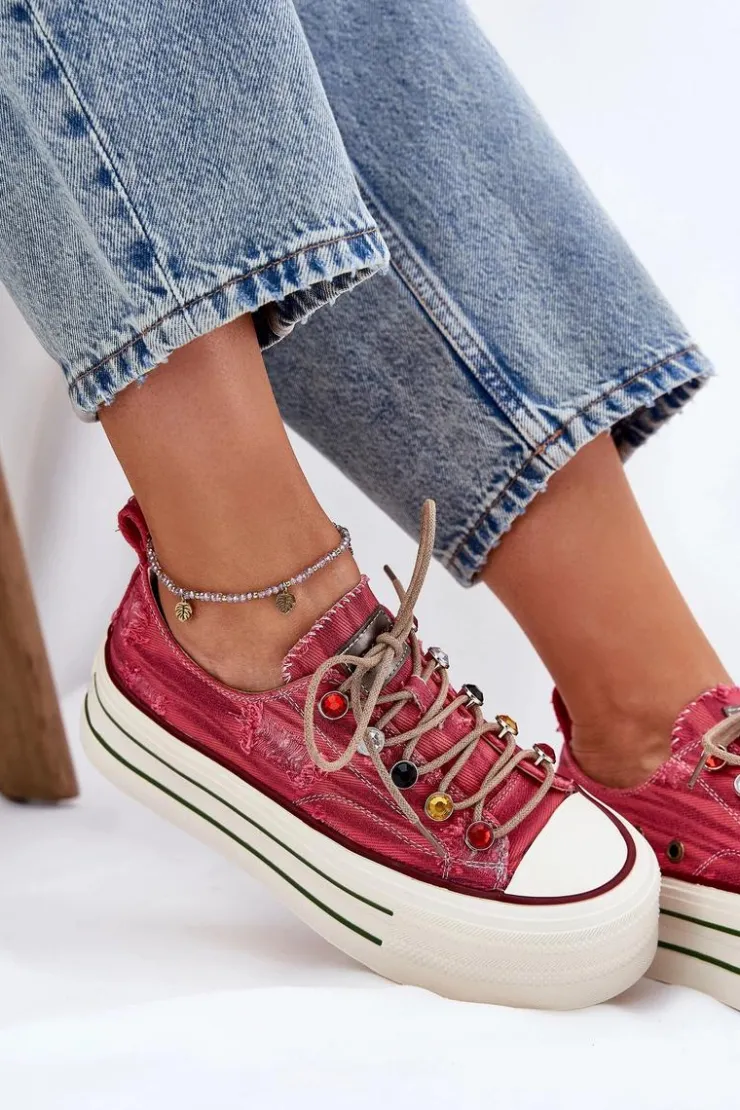 GOE Trampki Damskie Niskie|Sneakersy Damskie*Trampki Damskie Na Platformie RR2N4104 Czerwone Czerwony