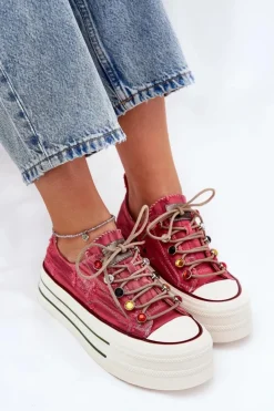 GOE Trampki Damskie Niskie|Sneakersy Damskie*Trampki Damskie Na Platformie RR2N4104 Czerwone Czerwony