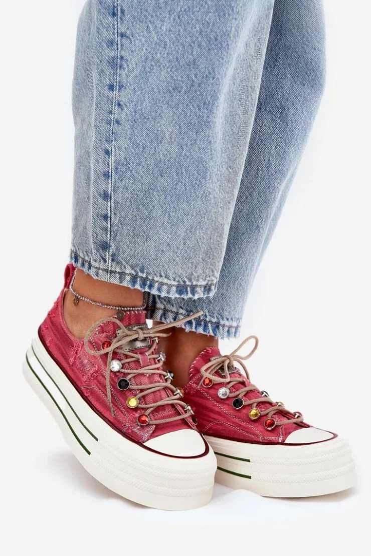 GOE Trampki Damskie Niskie|Sneakersy Damskie*Trampki Damskie Na Platformie RR2N4104 Czerwone Czerwony