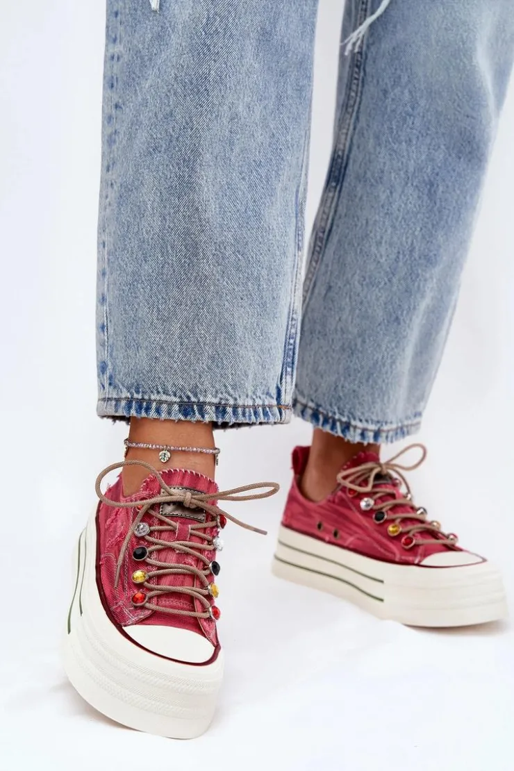 GOE Trampki Damskie Niskie|Sneakersy Damskie*Trampki Damskie Na Platformie RR2N4104 Czerwone Czerwony