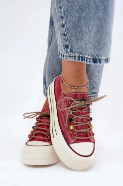 GOE Trampki Damskie Niskie|Sneakersy Damskie*Trampki Damskie Na Platformie RR2N4104 Czerwone Czerwony