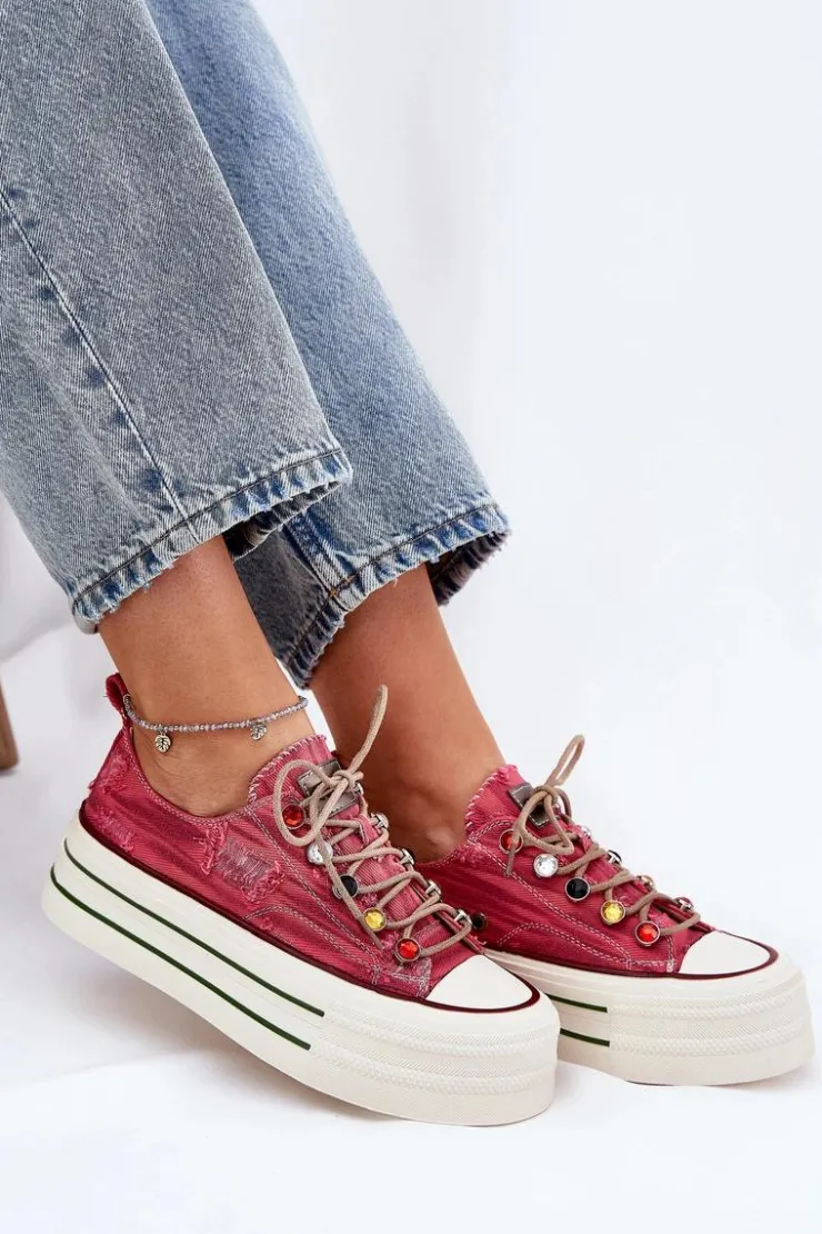 GOE Trampki Damskie Niskie|Sneakersy Damskie*Trampki Damskie Na Platformie RR2N4104 Czerwone Czerwony