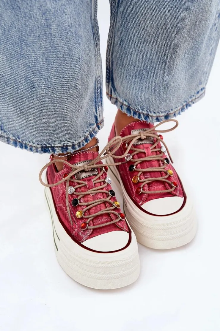 GOE Trampki Damskie Niskie|Sneakersy Damskie*Trampki Damskie Na Platformie RR2N4104 Czerwone Czerwony
