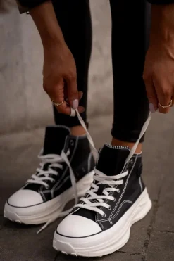 Damskie Big Star Shoes Trampki Damskie Na Platformie Eko Skórzane Big Star OO274063 Czarne