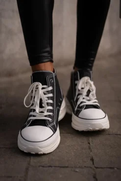 Damskie Big Star Shoes Trampki Damskie Na Platformie Eko Skórzane Big Star OO274063 Czarne