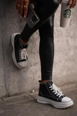 Damskie Big Star Shoes Trampki Damskie Na Platformie Eko Skórzane Big Star OO274063 Czarne