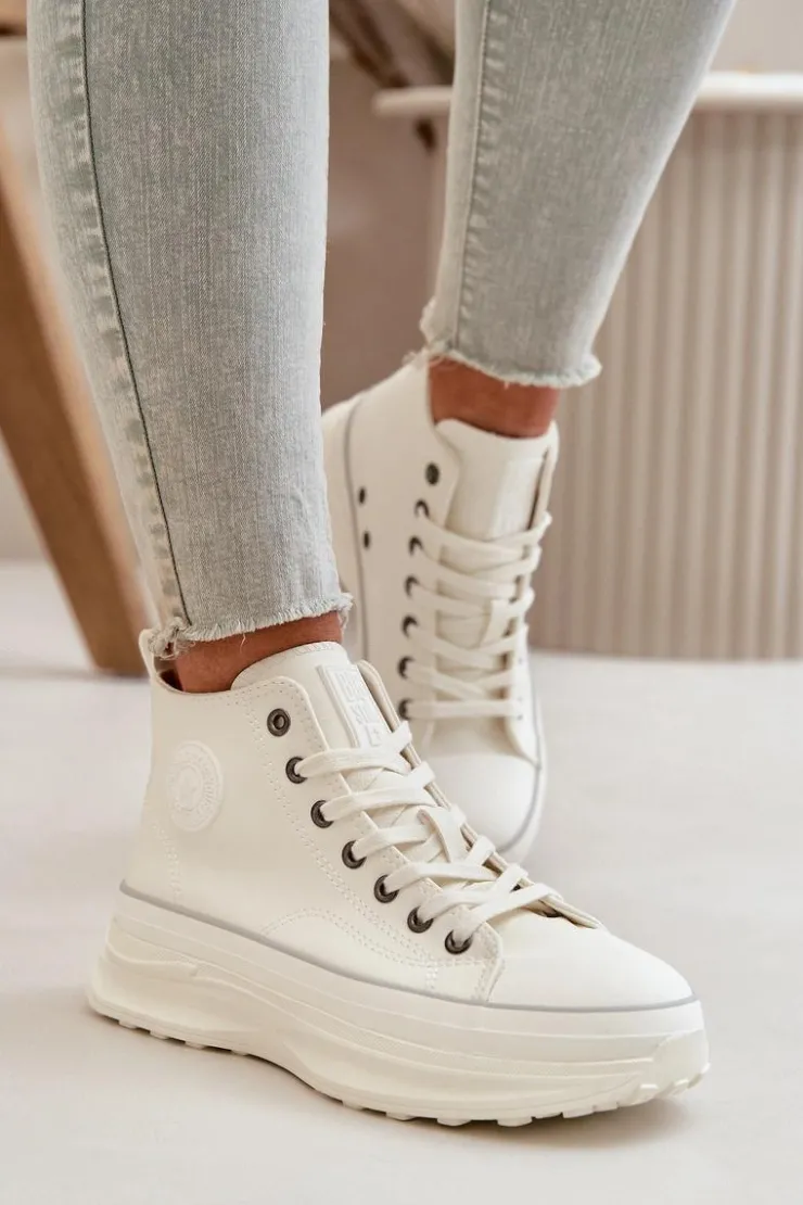 Damskie Big Star Shoes Trampki Damskie Na Platformie Eko Skórzane Big Star OO274064 Białe