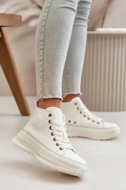 Damskie Big Star Shoes Trampki Damskie Na Platformie Eko Skórzane Big Star OO274064 Białe