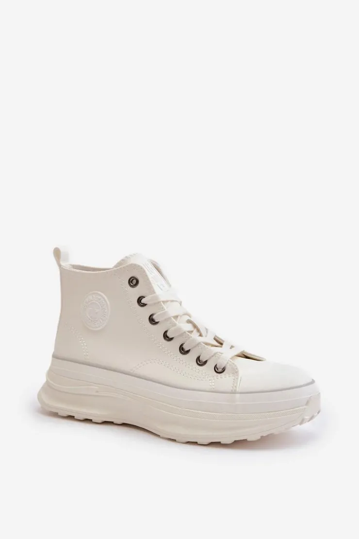 Damskie Big Star Shoes Trampki Damskie Na Platformie Eko Skórzane Big Star OO274064 Białe