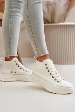 Damskie Big Star Shoes Trampki Damskie Na Platformie Eko Skórzane Big Star OO274064 Białe