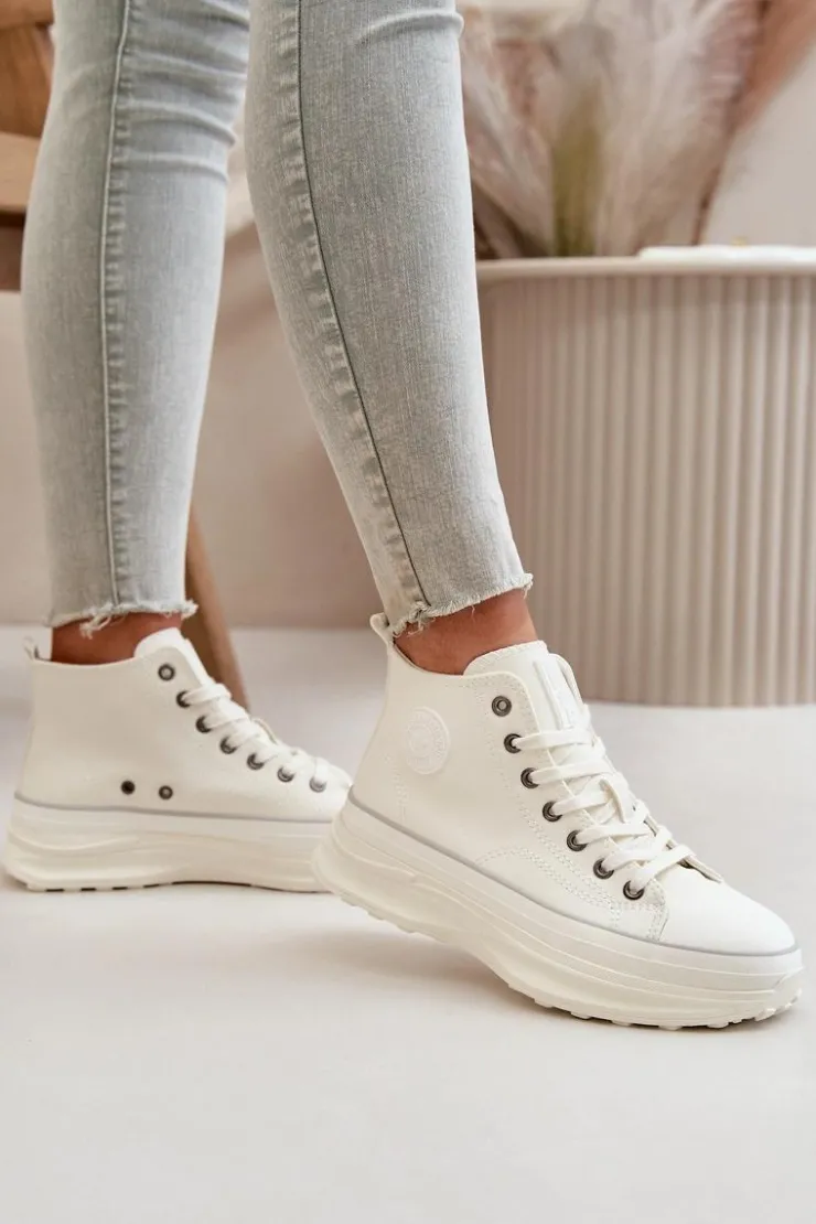 Damskie Big Star Shoes Trampki Damskie Na Platformie Eko Skórzane Big Star OO274064 Białe