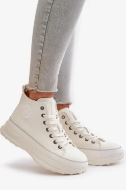 Damskie Big Star Shoes Trampki Damskie Na Platformie Eko Skórzane Big Star OO274064 Białe