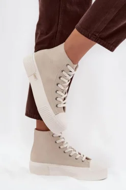 Damskie Lee Trampki Damskie Na Platformie 50253002.35E ISLA WOMEN MID Beżowe