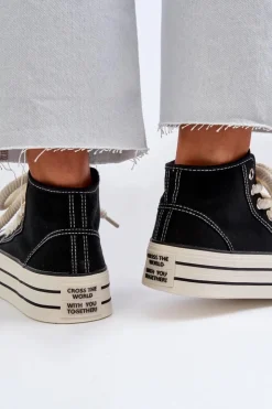 Online Boto Trampki Damskie Na Platformie Czarne Aineri Czarny