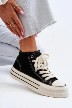 Online Boto Trampki Damskie Na Platformie Czarne Aineri Czarny