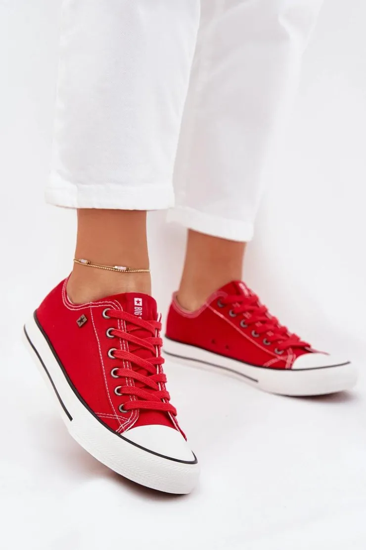Outlet Big Star Shoes Trampki Damskie Niskie Big Star DD274A234 Czerwone Czerwony