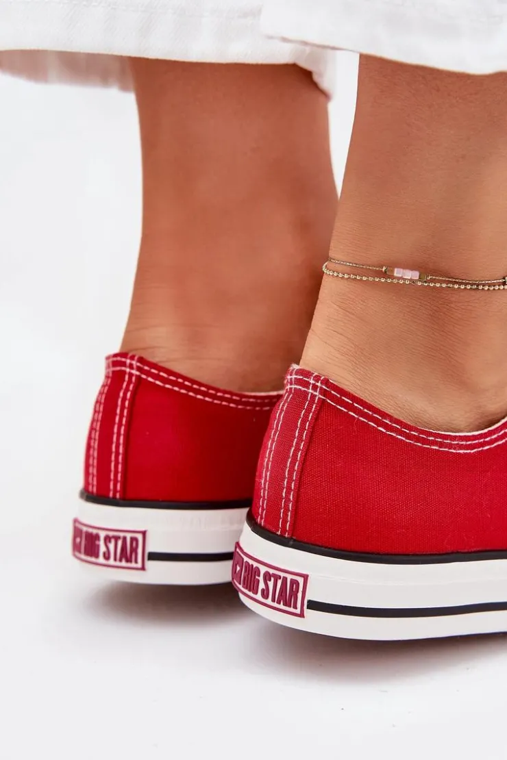 Outlet Big Star Shoes Trampki Damskie Niskie Big Star DD274A234 Czerwone Czerwony