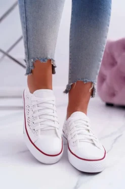 Damskie Boto Trampki Damskie Niskie Koronkowe Białe Veroli