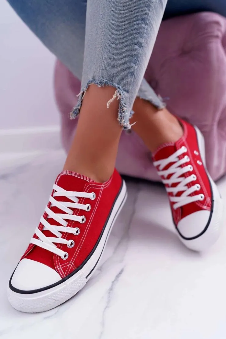 Damskie Boto Trampki Damskie Niskie Materiałowe Czerwone FreeTime