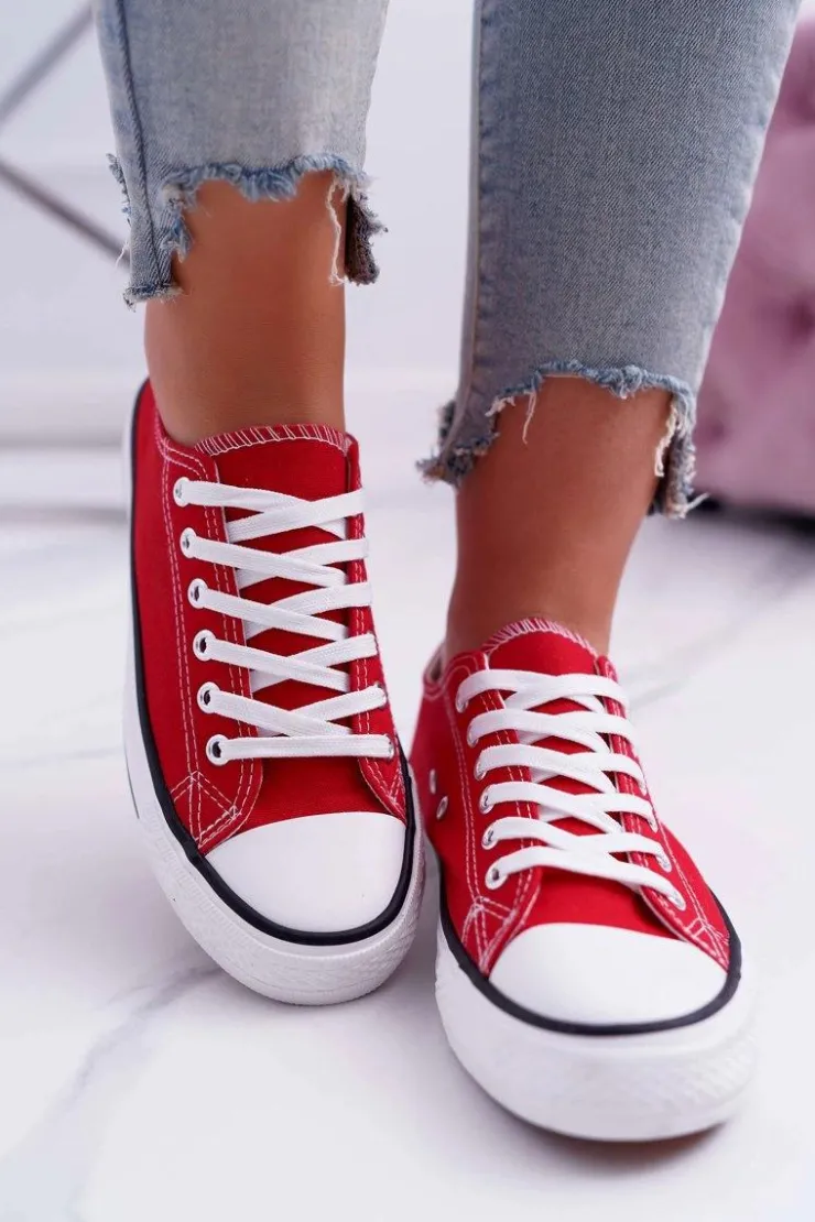 Damskie Boto Trampki Damskie Niskie Materiałowe Czerwone FreeTime