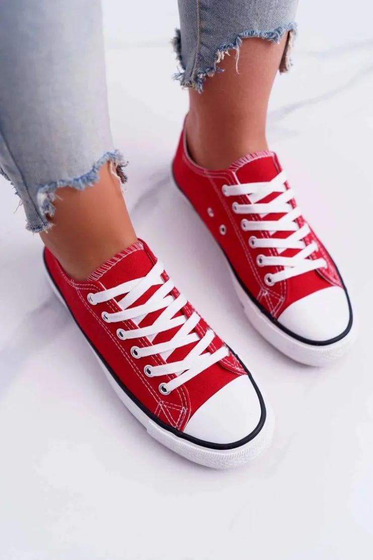 Damskie Boto Trampki Damskie Niskie Materiałowe Czerwone FreeTime