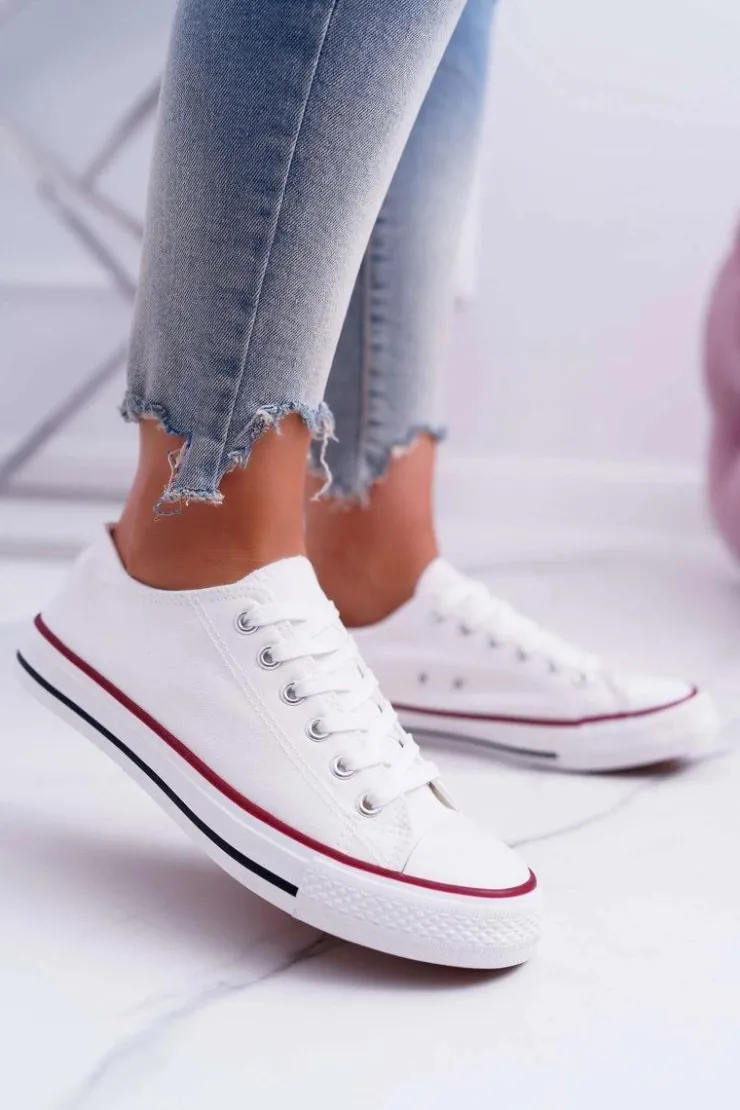 New Boto Trampki Damskie Niskie Materiałowe Białe FreeTime